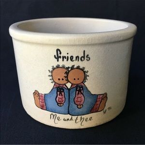 Vintage Robinson Ransbottom Pottery Crock Hand Painted Friends Me and Thee